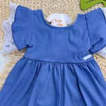 Verão 24/25 Vestido Regatinha com Renda e Tapa Fraldas - Azul Bic