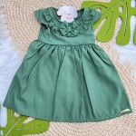 Natal 24 - Vestido com Lacinho e Tapa Fralda - Verde e Dourado