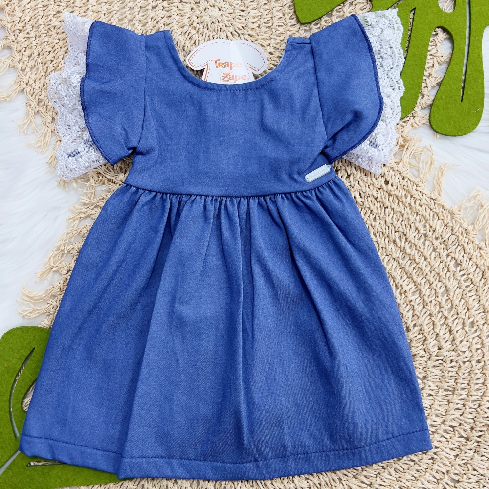 Verão 24/25 Vestido Regatinha com Renda e Tapa Fraldas - Azul Bic