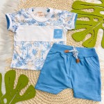 Verão 24/25 - Conj. Camiseta Macaquinhos e Bermuda - Azul Jeans e Branco