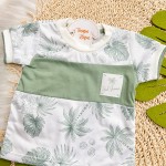 Verão 24/25 - Conj. Camiseta Folhagem e Short em Moletinho - Verde e Branco