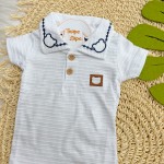 Verão 24/25 - Conj. Body com Gola Bordada Ursinho e Short - Branco e Marinho