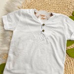 Verão 24/25 - Conj. Camiseta com Botões Malha Blend e Short em Linho- Branco e Areia