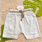 Verão 24/25 - Conj. Camiseta com Botões Malha Blend e Short em Linho- Branco e Areia