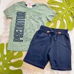 Verão 24/25 - Conj. Camiseta Predator e Bermuda em Moletinho - Verde e Marinho