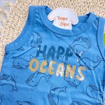 Verão 24/25 - Conj. Regata Happy Oceans e Short - Azul e Marrom