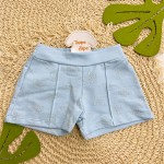 Verão 24/25 - Conj. Batinha com Borboleta Bordada e Short - Off White e Azul Bebê