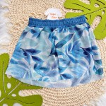 Verão 24/25 - Conj. Regata com Pérolas e Short Saia em Tule Folhagem - Azul