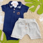 Verão 24/25 - Conj. Body Gola Bordada Cavalinhos e Short - Marinho