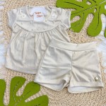 Verão 24/25 - Conj. Batinha com Flores e Short - Dourado