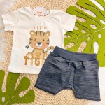 Verão 24/25 - Conj. Camiseta Little Tiger e Short - Off White e Chumbo