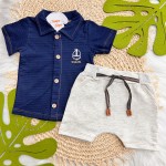 Verão 24/25 - Conj. Camiseta com Botões Sailon Short Saruel - Marinho e Mescla