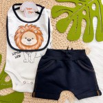 Verão 24/25 - Conj. Body com Babador Leãozinho e Short - Off White e Preto