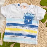  Verão 24/25 - Conj. Blusa Dino Tricerátops e Short Moletinho - Azul e Branco