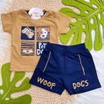 Verão 24/25 - Conj. Blusa Pet Dog e Short Woof Dogs - Marrom e Azul Marinho