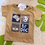 Verão 24/25 - Conj. Blusa Pet Dog e Short Woof Dogs - Marrom e Azul Marinho