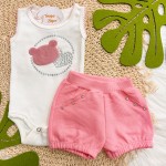 Verão 24/25 - Conj. Body Regata Ursinha em Plush e Short com Strass- Rosa