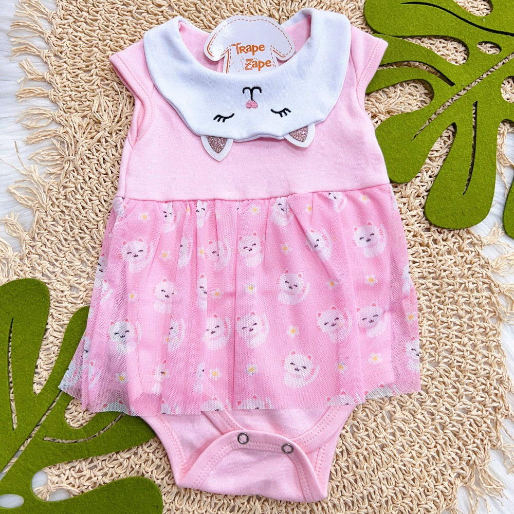 Verão 24/25 - Body Vestido com Tule Gatinha - Rosa