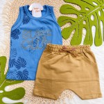 Verão 24/25 - Conj. Regata Surf Club e Short em Moletinho - Azul e Marrom