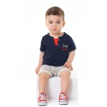  Verão 24/25 - Conj. Blusa Little Sailar com Botões e Short Âncora - Marinho