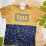 Verão 24/25 - Conj. Camiseta Dino e Short em Moletinho - Marrom e Marinho