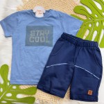 Verão 24/25 - Conj. Camiseta Stay Cool e Short em Moletinho - Azul Jeans e Marinho