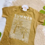 Verão 24/25 - Conj. Camiseta Summer e Short em Moletinho - Marrom e Azul Jeans