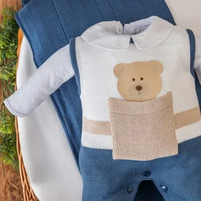  Saída de Maternidade Theodoro Liso - Azul Jeans e Bege