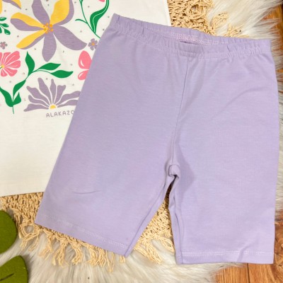 Conj. Blusão Lovely Flowers e Bermuda - Off White e Lilás