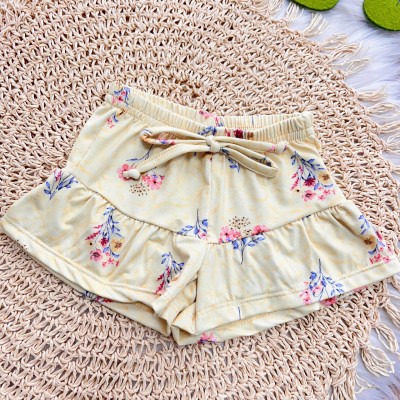 Conj. Blusa Menininha com Coques e Short Flores - Amarelo