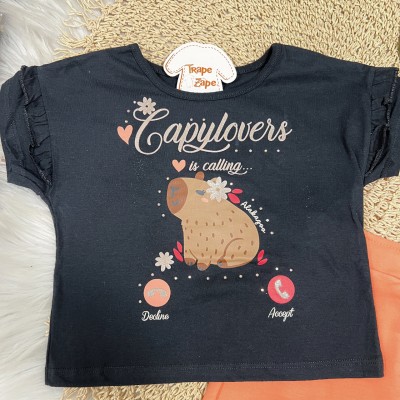Conj. Blusa Capylove e Short Saia - Preto e Salmão