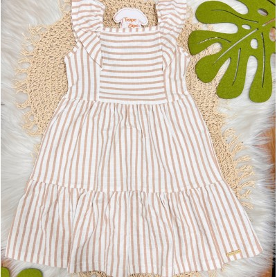Vestido Listrado - Areia e Off White