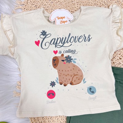 Conj. Blusa Capylove e Short Saia - Creme e Verde Musgo