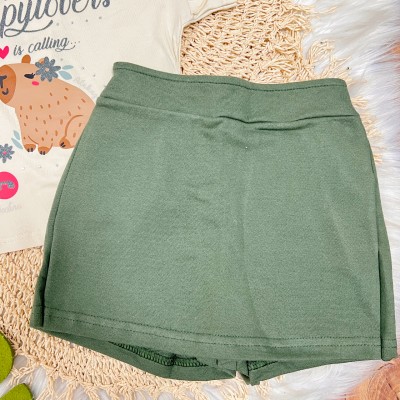 Conj. Blusa Capylove e Short Saia - Creme e Verde Musgo