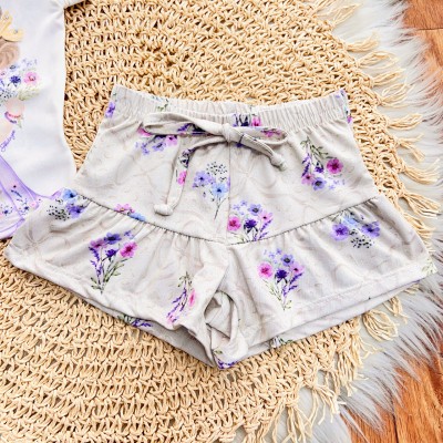 Conj. Blusa Menininha com Coques e Short Flores - Lilás