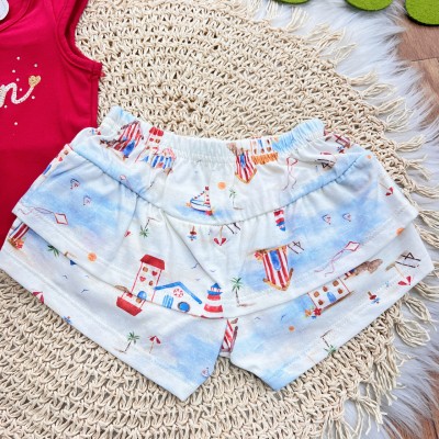 Conj. Regata Ocean e Short Casinhas - Vermelho e Off White