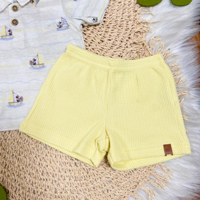 Conj. Camiseta Barcos e Bermuda Canelada - Amarelo