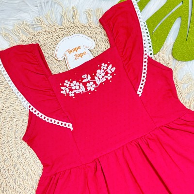 Vestido de Alcinha com Flores Bordadas - Vermelho