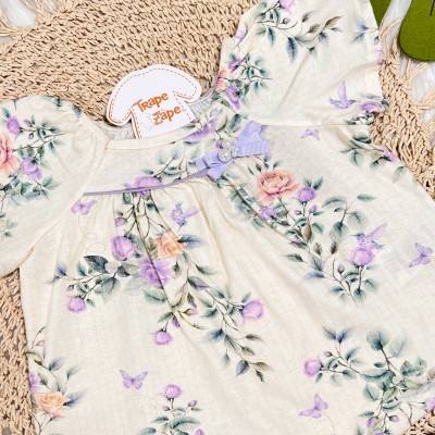 Conj. Batinha Florida e Short - Lilás e Off White