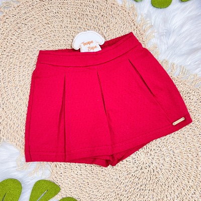 Conj. Blusa Flores Vermelhas e Short Saia - Off White e Vermelho