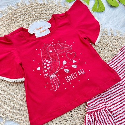 Conj. Blusa Tucano Lovely e Short Saia Corações - Vermelho