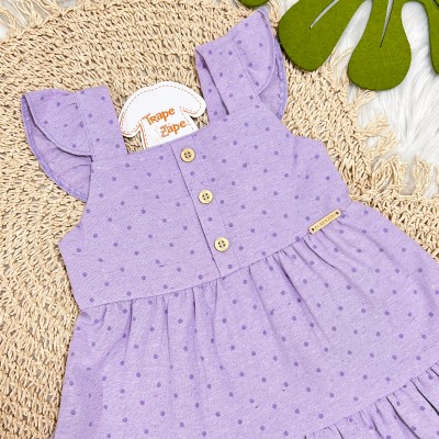 Vestido de Alcinha com Botões e Bolinhas - Lilás