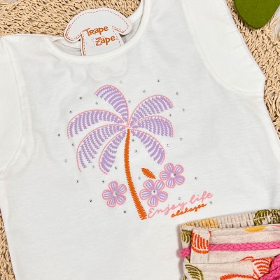 Conj. Blusão Manga Curta Coqueiro e Short em Linho - Off White e Areia