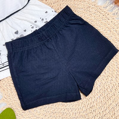 Conj. Batinha Lacinho com Corações e Short - Off White e Preto