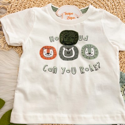 Conj. Camiseta Can You Roar? e Bermuda Leões - Off White e Verde