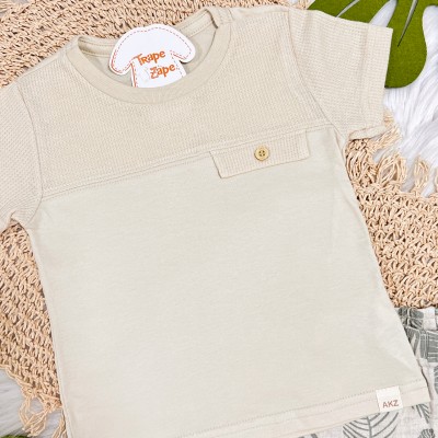 Conj. Camiseta com Botão e Bermuda Folhagem - Areia e Verde