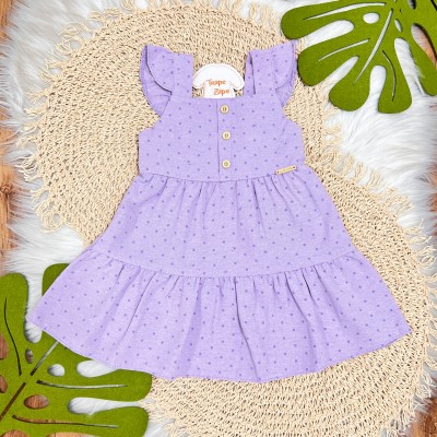 Vestido de Alcinha com Botões e Bolinhas - Lilás