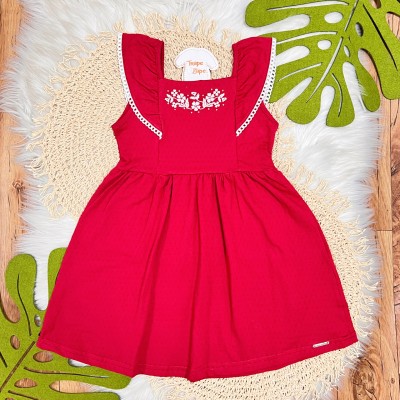 Vestido de Alcinha com Flores Bordadas - Vermelho