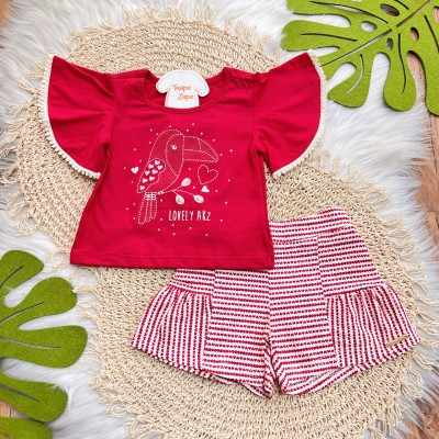 Conj. Blusa Tucano Lovely e Short Saia Corações - Vermelho