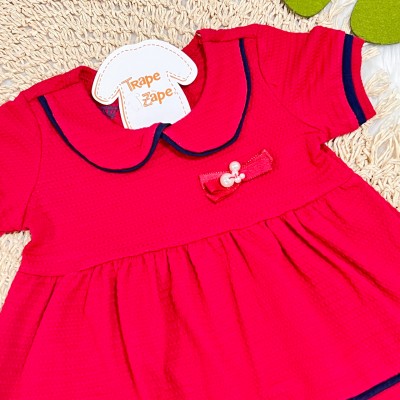 Vestido Manga Curta com Laço de Pérolas - Vermelho